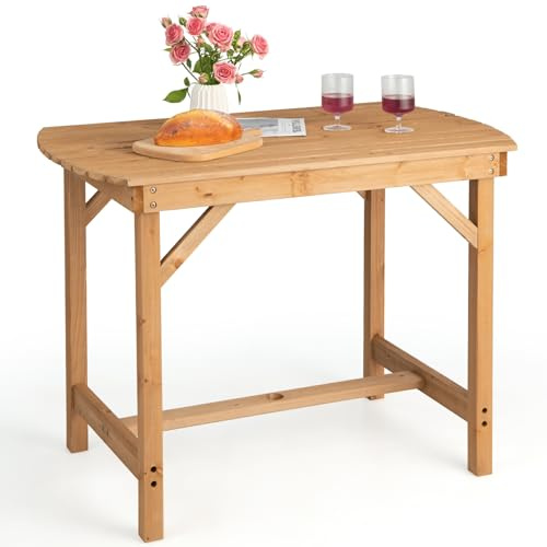 KOMFOTTEU Gartentisch mit Sonnenschirmloch, Balkontisch aus Tannenholz 100x60,5x75 cm, Bistrotisch Terrassentisch 180kg belastbar, Massivholztisch für Garten Outdoor