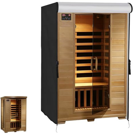 Agustone wasserdichte Outdoor-Sauna-Abdeckung, robuste Abdeckung für 2-Personen-Holz-Infrarot-Heimsauna, UV-beständig, lichtbeständig, Allwetterschutz, Schwarz, 124,5 cm B x 109,2 cm T x 190,5 cm H
