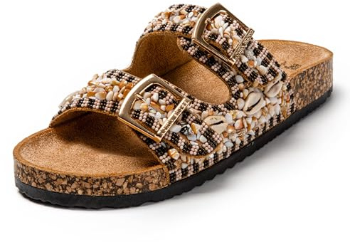JOMIX Chanclas Mujer Verano con Hebilla Sandalias Mujer Concha Piedra Playa Piscina Mar