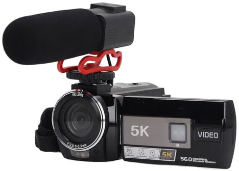 Plyisty Videokamera-Camcorder, 5K 56MP 18-facher Zoom, Digitaler Vlogging-Kamerarecorder, IR-Nachtsicht, 3 Zoll um 270° Drehbarer IPS-Bildschirm, mit Batterien, Fülllicht, Mikrofon