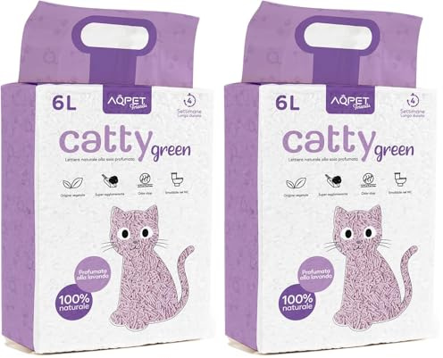 AqpetFriends CattyGreen - Arena para Gatos a la Soja Natural, de Origen Vegetal, con Aroma de Lavanda (Paquete de 2)