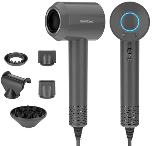 Healthkeep Ionen Föhn Haartrockner mit 5 Diffusor | Hochgeschwindigkeits Luftkanal Fön von 120.000 U/min Schnelles Trocknen, Geräuscharme Thermocontrol Föhn mit Magnetis Styling Aufsatz