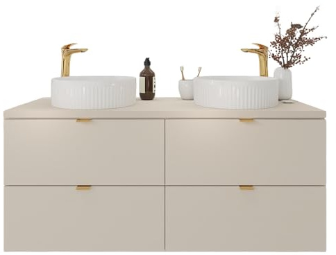 Lomadox Badezimmer Doppelwaschtisch 120 cm in Kaschmir matt, DURANGO-56, 4 Schubladen, Keramikwaschbecken