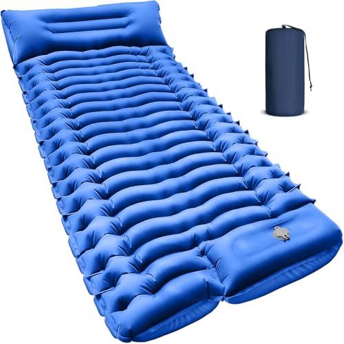 Yuzonc Isomatte, Ultraleichte Aufblasbare Schlafmatte mit Integrierter Fuß Pumpe, Langlebige Kompakte Camping Luftmatratze für Camping, Rucksacktourismus und Wandern (Blau)