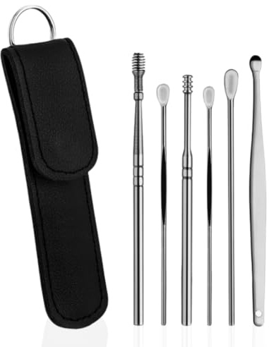 PARENCE.- 6-teiliges Ohrenreinigungsset mit Etui – Rostfreies, wiederverwendbares & sicheres Ohrenschmalzwerkzeug – Ohrstöpsel aus Metall mit Bürste – Effektive und komfortable Ohrenschmalzentfernung