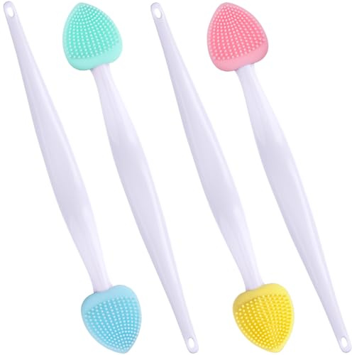 Winsyison Silikon-Lippenpeeling-Bürste, doppelseitige Lippenpeeling-Bürste für dunkle Lippen, Herzform, Lippenpeeling-Werkzeug zum Entfernen abgestorbener Haut, Rosa, Blau, Gelb und Grün, 4 Stück