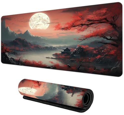 Mauspad XXL Mondflussbaum Großes Mousepad 1500x800x3 mm Gaming Mouse Pad Improved Precision and Speed Gaming Tastatur Matte mit Vernähten Kanten für Gamer, Büro, Zuhause