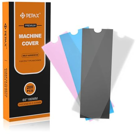 PEPAX Professionnel Grand Sacs de Stylo de Tatouage - 200 Pièces 6.5cm x 18cm Bleu Auto-adhésif Manchons de Machine à Jetables Sac de Type de Stylo Filtre Pour Fournitures