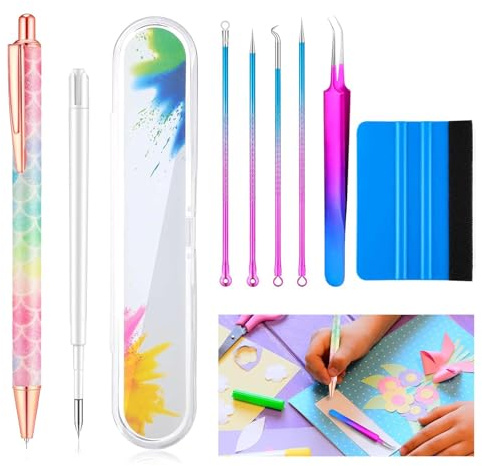 Vinyl Jäten Stift Werkzeug Set - 9-teiliges Farbverlaufsfarbe einziehbare Präzisionswerkzeuge mit Stylus-Spitzen - Ideal für Craft Vinyl, HTV, Car Wraps und Tapetenanwendungen - Leicht, Langlebig