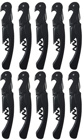 Kellner Korkenzieher Weinöffner Heavy Duty Scharniere Wein Schlüssel Flaschenöffner All in One Doppelscharnier Kellner Korkenzieher mit Folienschneider Weinwerkzeuge für Bartender (Black 10 Packs)