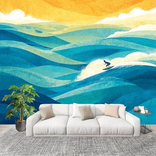 Carta da Parati Panoramica 400x280 cm Tema Astratto Del Surf Fotomurale Dimensioni Personalizzate per Soggiorno, Camera dei Bambini Decorazione Blu Murali in Tessuto Non Tessuto
