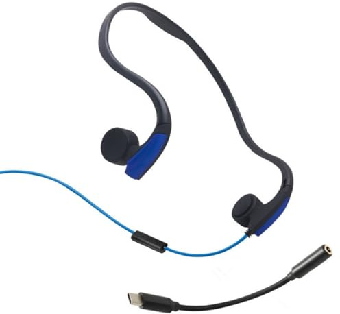 OZSSD Trådbundna benlednings hörlurar, öppna öronhörlurar med typ C förstärkare adapterkabel, svettbeständigt headset för löpning, cykling, vandring, blå
