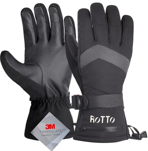 ROTTO Ski Gloves Men Waterproof Insulated Winter Gloves 3M Thinsulate for Skiing Snowboarding Skating Winter Sports
