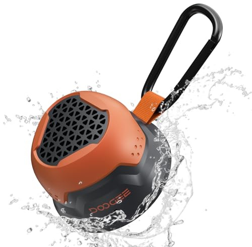DOOGEE Magnetic Waterproof Small Bluetooth Speaker with 12-Hour Ultra-Long Battery Life, Mini Wireless Stereo Surround Sound for Outdoor, Shower, Tarvel, House Teenager Or Gift, TWS Pairing, Orange