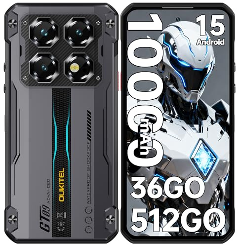 OUKITEL WP60 Telefono Móvil Irrompible Android 15, 36GB+512GB Móvil Indestructible 5G, 10000mAh/33W, 7,2'' HD+ 120Hz Pulgadas, 108MP+32MP Teléfono Smartphone, IP68/69K/5G Dual SIM/NFC/OTG/GPS, Negro