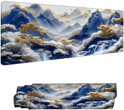 Alfombrilla Ratón XXL 1400 x 600 mm, Azul Gaming Alfombrilla Escritorio, Mouse Pad con Base de Antideslizante, Montaña Tapete Escritorio Grande, Mousepad de Oficina y para Gaming en Casa H-12219