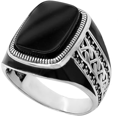 Ulex Premium 925 Sterling Silber Ringe Herren Siegelring mit schwarzem Onyx und Markasiten einzigartiges Design poliert edler Ring für Männer Größe 72