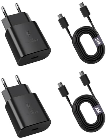 2 Pack Chargeur USB C 25 W avec Câble 2 m Charge Rapide PD 3.0 Adaptateur Secteur Prise USB Type C pour Samsung Galaxy S25 S24 S23 S22 S21 Ultra S20 Note 20 Z Fold 5 pour iPhone 16 15 pour iPad Pro