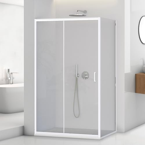 Box Doccia Angolare 80x120 Cm (H 195) Linea Tay Porta Scorrevole Con Lato Fisso Cristallo Trasparente 5 Mm Profili In Alluminio Bianco