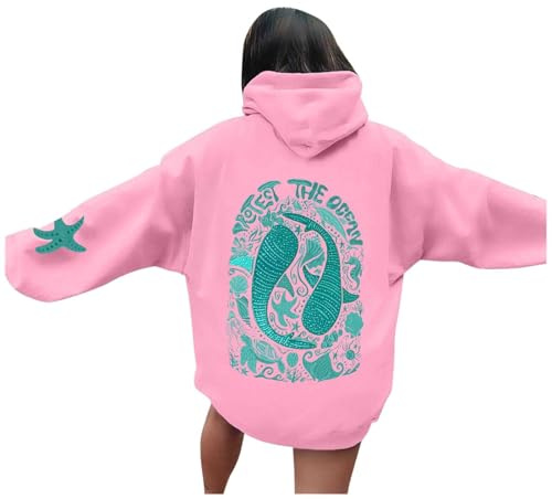 Pink Puff Hoodie, Pink Pom Puff Hoodie, Cute Hoodies For Teen Girls Oversized Preppy Hoodies Trendy Y2K Graphic Pullover With Pockets Long Sleeve Drawstring Holiday Outfits For Women
