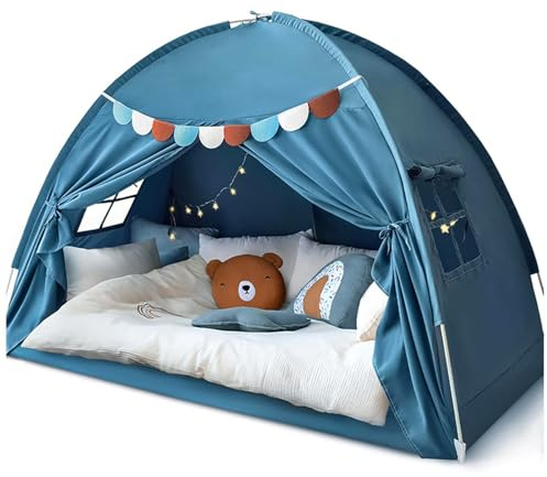 Spielzelt Kinder Indoor, Spielhaus Kinder mit Flaggen, Maschinenwaschbar Tippi Kinderzelt ab 3 Jahren FüR Kinderzimmer, Spielzimmer, Party, Schneller Aufbau (Blau (195 x 98 x 125 cm))
