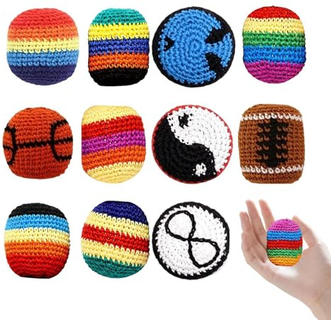 Pelota Hacky de Crochet,12 Piezas Surtidas Hechas A Mano Coloridas Portátiles - Footbag Tejido A Mano - Para Parque Patio Playa Práctica Individual Juegos En Grupo Adultos Adolescentes Principiantes