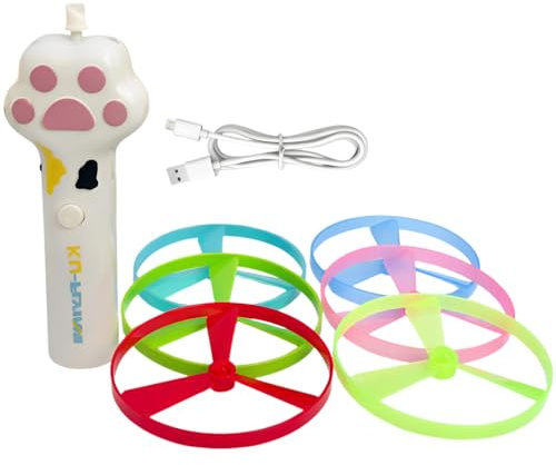 Sacolin 6 piezas de platillo volador de juguete para gatos, discos OVNI eléctricos brillantes con luces LED, lanzador automático recargable por USB, varita interactiva de entrenamiento de caza para