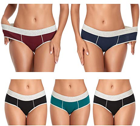 TUTUESTHER Cotton Underwear for Women Mid Rise Full Briefs Stretchy Ladies Hipster Panties 5Pack(Large, Black/Deep Red/Deep Blue/Green/Black)