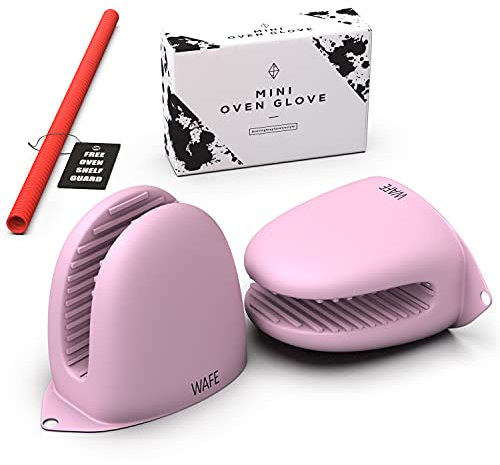 WAFE Mini Oven Gloves for Air Fryer - 2 Silicone Finger Gripper Kitchen Mitts - Heat Resistant Pinch Covers for Cooking, BBQ, Grilling - One Size Fits All Double Hand Pot Holder w/Oven Rack Protector