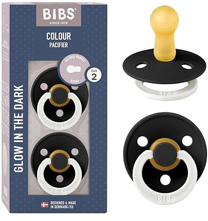 BIBS Colour Glow Schnuller 2er-Pack, BPA-frei. Leuchtet im Dunkeln, Kirschform Nippel. Naturkautschuk/Latex, Hergestellt in Dänemark, Größe 2 (6-18 Monate), Black Glow