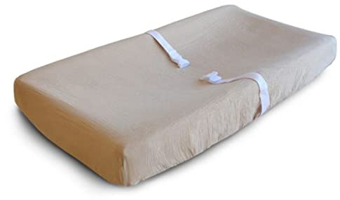 Mushie skötbäddsskydd Extra mjuk | Standard skötskydd storlek 72x48x13cm | Elastiska kanter - 100% bomull (Pale Taupe)