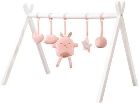 roba Baby lekbåge av trä – baby gym & montessorie leksak med hänge roba stil – aktivitetscenter & lektrapets från 3 månader – rosa