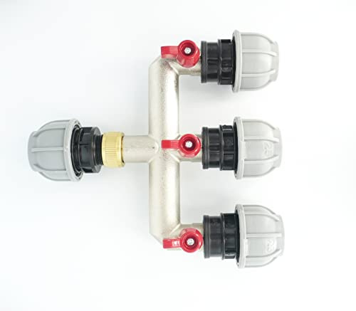 Heavy Duty Brass MDPE Pipe Joining Manifold with valves (25 mm MDPE. 3 Outlets)