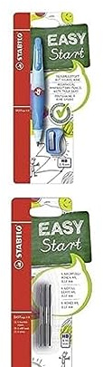 Ergonomischer Druck-Bleistift für Rechtshänder - STABILO EASYergo 3.15 in blau - inklusive 1 dicken Mine & Spitzer + Minen zum Nachfüllen - STABILO EASYergo 3.15 Nachfüllminen - 6er Pack HB