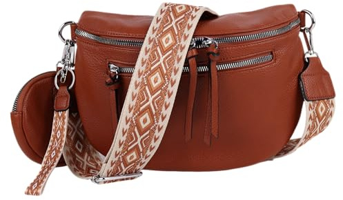 MIRROSI® Bauchtasche Damen, Veganleder 30x20x9cm, Umhängetasche, Brusttasche, Crossbody bag, Kunstleder leder, verstellbare Schulterriemen Bohemian Style