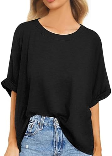 Voqeen Femmes T-Shirt Oversize Été Manches Courtes Col Rond Haut Décontracté Casual Lâches Tops Elégants Tee Shirts Blouse