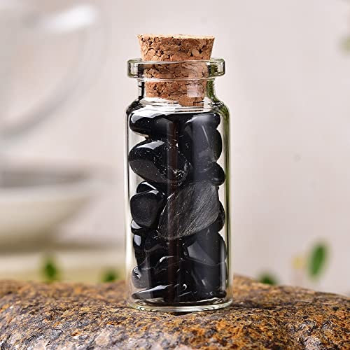 EKFBQBGW 1PC Natural Crystal Glass Wishing Bottle Home Decor Stone Natural Polished Stones Lucky Drifting Bottle Birthday Gift Home Collections (Color : Obsidian, Size : 40x22mm)