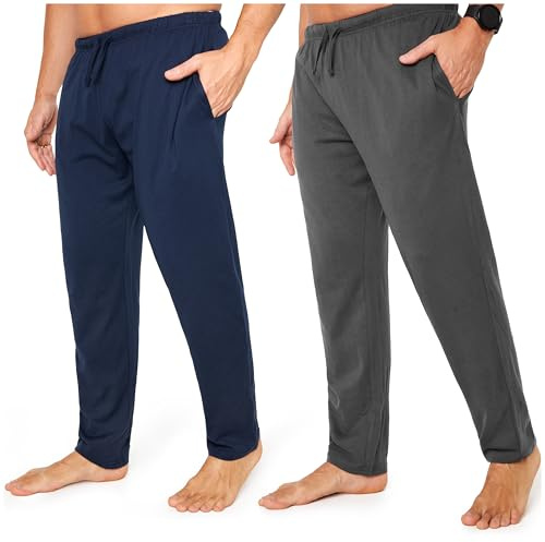 CityComfort Pyjamasbyxor för män - Jersey loungebyxor med fickor, 2-pack, Marinblå/grå, L