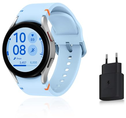 Samsung Galaxy Watch FE, Montre connectée, Suivi de la Santé, Suivi de Fitness, Bluetooth, 40mm, Argent, Chargeur Secteur Rapide Inclus, Version FR