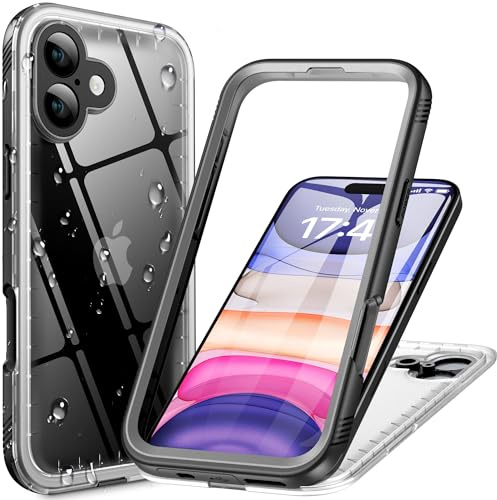 Cozycase TOP Militärschutz für iPhone 16 wasserdichte 360 Grad Hülle - 2m Sturzfest Panzerhülle Outdoor Case Komplettschutz Soßfest Staubschutz Baustelle IP68 Wasserfest i Phone 16 Matt Transparent