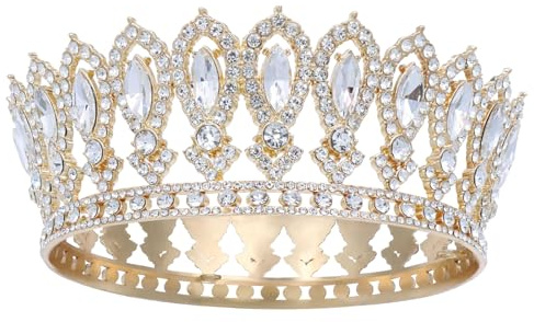 Couronne Baroque pour Femme,Couronne Princesse Vintage,Diademe Femme de Mariée avec Strass–pour les Anniversaires,le Cosplay et la Décoration (Or + Blanc)