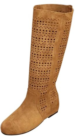 Generisch Tacco a zeppa Scarpe Donna Sneakers 41 Donna Cava Traspirante Stivali Alti Moda Estiva Stivali In Pelle Con Tacco, giallo., 37 EU