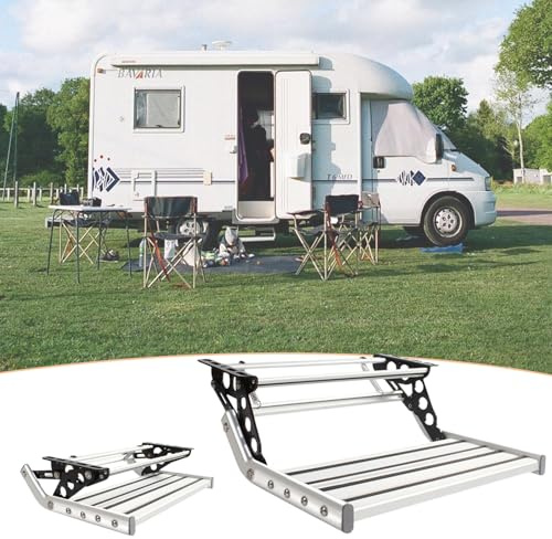 Manuell Elektrisk Infällbara RV-Steg, Husvagnstrappa, RV-Steg Campertrappa, Fällbar, Av Aluminiumlegering, Halkskyddig Pedal, För Husbilar, Husvagnar, Caravans Single-layermanual