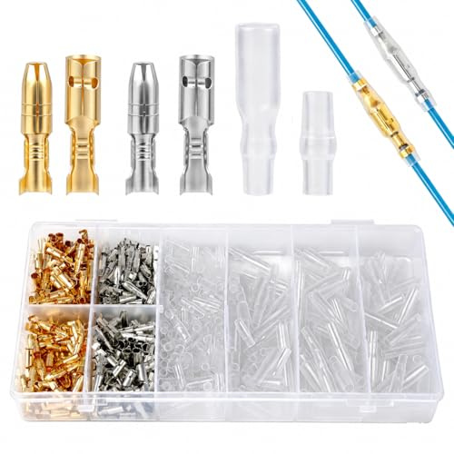 Linkstyle Automotive Electrical Connectors, Crimp Terminals for 22-16 AWG | 600PCS 3.9mm Bullet Terminals with Insulation Cover, Brass Male Female Wire Connectors for Motorcycle, Marine