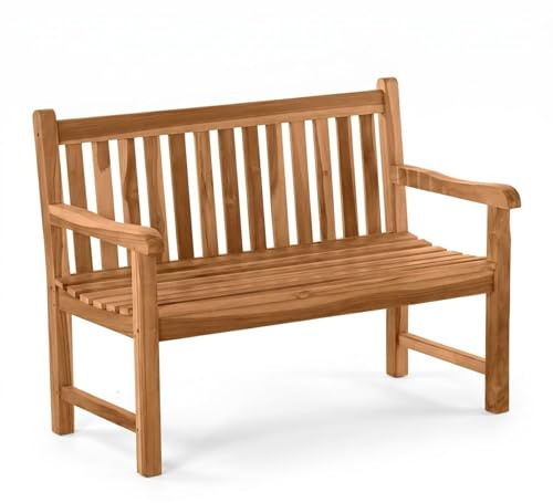 SAM Premium Gartenbank Java 2-Sitzer 120 cm, kompakte Gartenbank aus Teakholz massiv mit Armlehnen und Rückenlehne, wetterfeste Holzbank für Garten Balkon Terrasse, Sitzbank lackiert