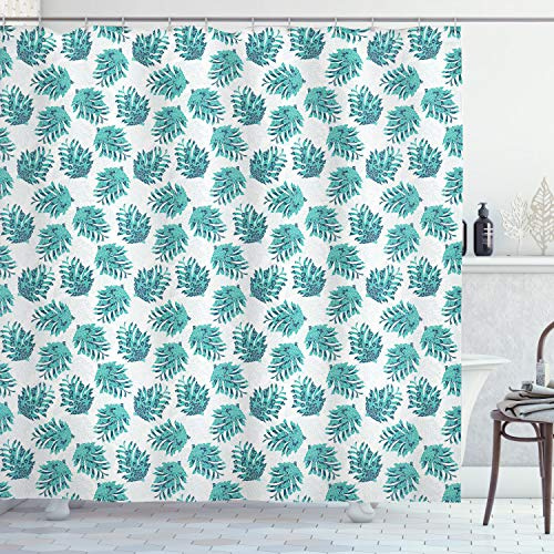 ABAKUHAUS Pine Cone Shower Curtain, Botanical Conifers Ornamental Burgeoning Christmas Twiggy Seeds, Cloth Fabric Bathroom Decor Set with Hooks, 78 Inches, Turquoise Dark Teal