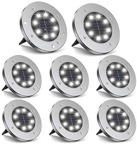 ZGWJ 8 Pack Solar Ground Lights,8 LED Upgraded Outdoor Garden Lights Landscape Lighting for Lawn Pathway Yard Deck Patio Walkway White
