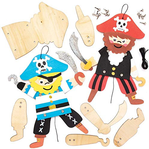 Baker Ross Pirater träfigurer pysselset för barn (4 stycken) kreativt set för pyssel och dekoration för vårtid, AT669, medium