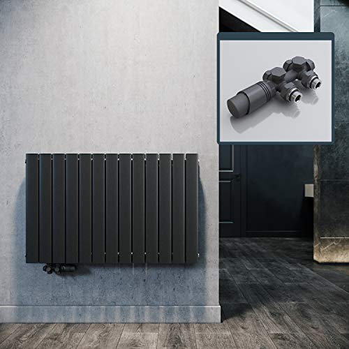 ELEGANT Design Heizkörper Horizontal mit Anthrazit Multiblock 630x1001mm Doppellagig Anthrazit Badezimmer/Wohnraum Paneelheizkörper Mittelanschluss Flachheizkörper