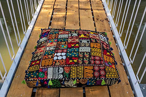 THE ART BOX 88x88x12 Cms Vintage Patchwork Large Outdoor Cushions Large Dog Bed Garden Decor Floor Seat Pillow Boho Decor Cushion (Cover Only)